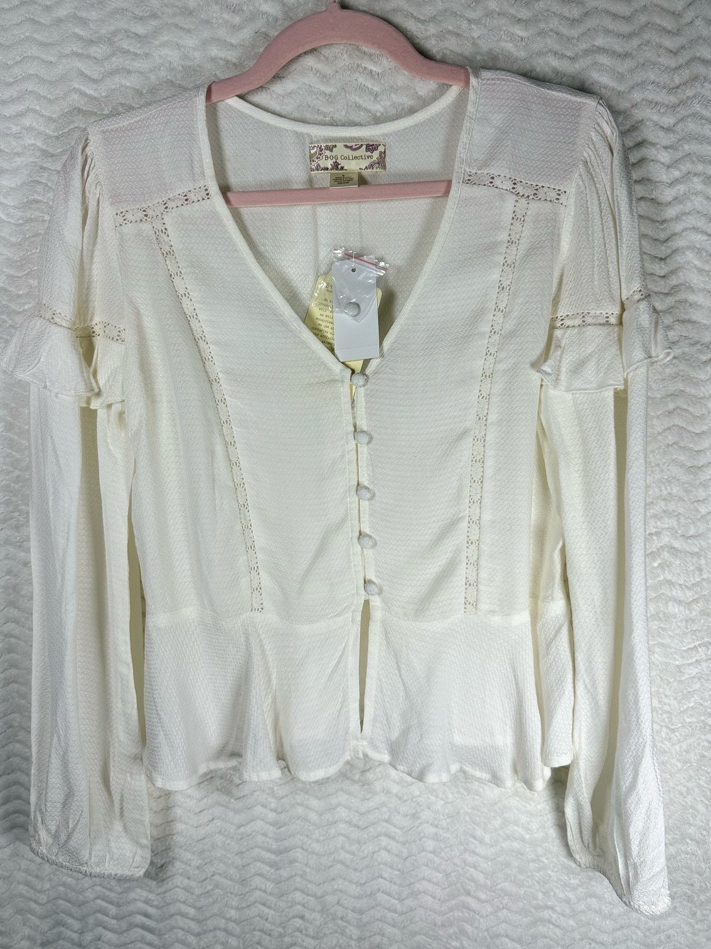 B.O.G. Collective Sandy Cream Ruffle Long Sleeve Blouse